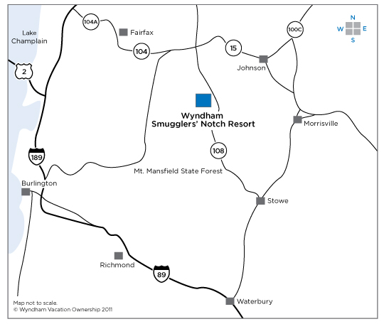 Map and driving direction for SMUGGLERS NOTCH, VT